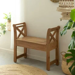 Made in Meubles Petit banc en bois d'acacia Isolde