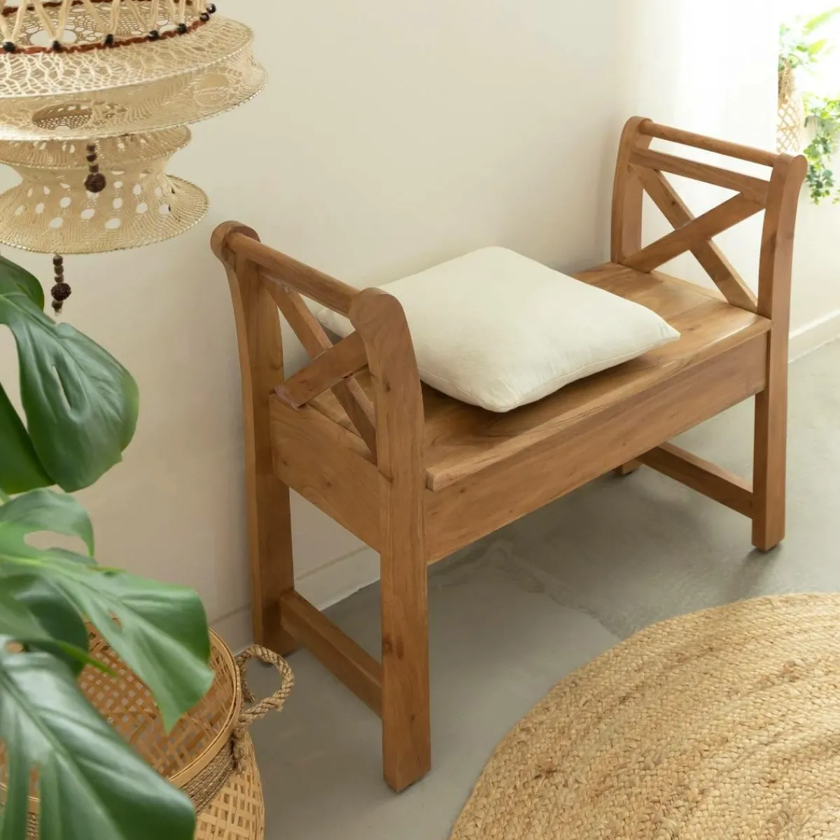 Made in Meubles Petit banc en bois d'acacia Isolde
