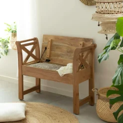 Made in Meubles Petit banc en bois d'acacia Isolde