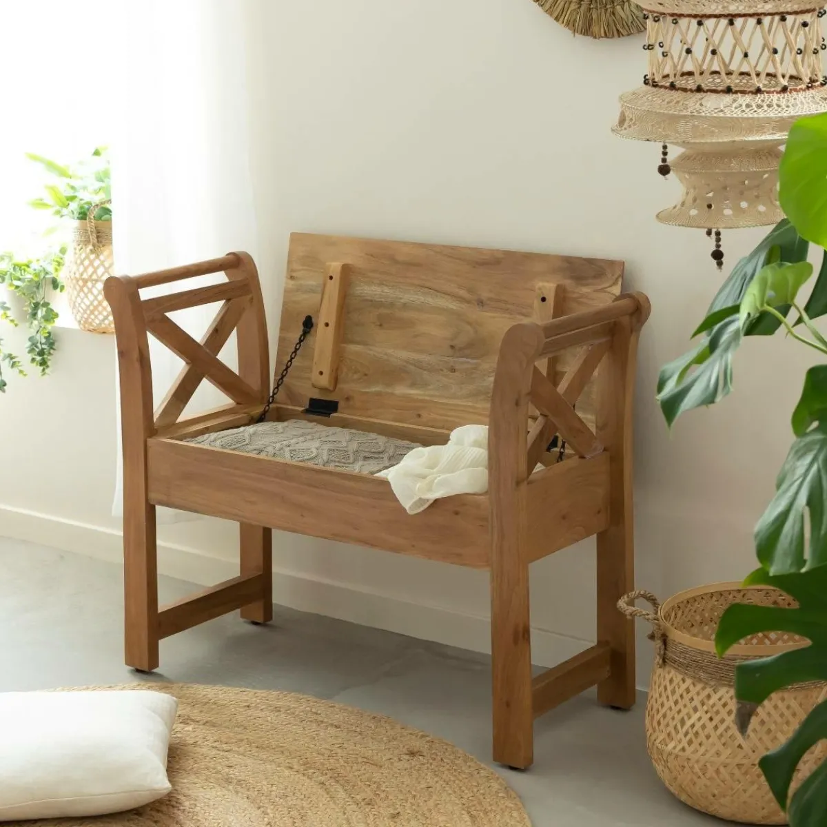 Made in Meubles Petit banc en bois d'acacia Isolde