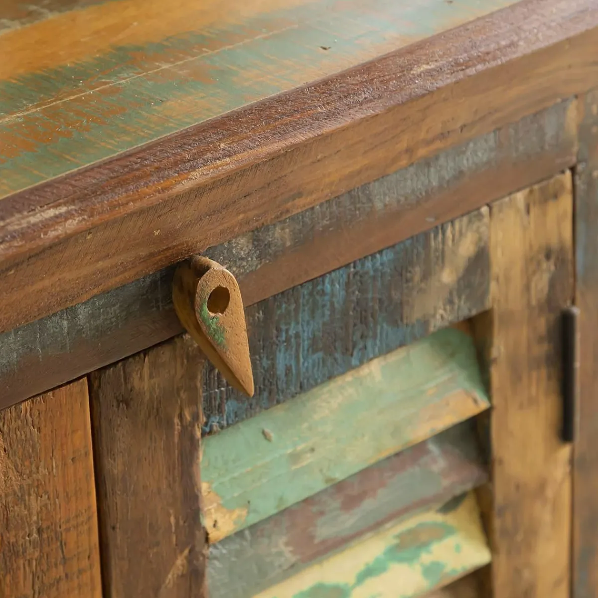 Made in Meubles Petit buffet à lattes en bois coloré Ethnik