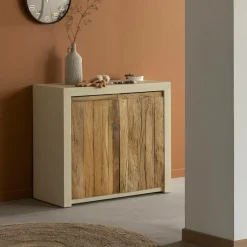 Made in Meubles Petit buffet 2 portes en bois effet béton et bois recyclé Dalva