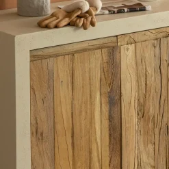 Made in Meubles Petit buffet 2 portes en bois effet béton et bois recyclé Dalva