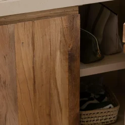 Made in Meubles Petit buffet 2 portes en bois effet béton et bois recyclé Dalva