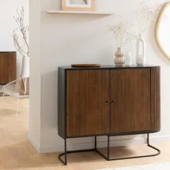 Made in Meubles Petit buffet arrondi en bois de manguier et métal Ysé