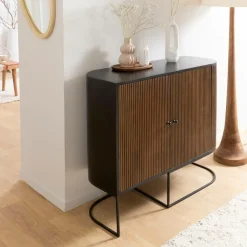 Made in Meubles Petit buffet arrondi en bois de manguier et métal Ysé