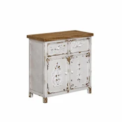 Made in Meubles Petit buffet blanc en pin massif brossé Bastille