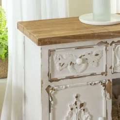 Made in Meubles Petit buffet blanc en pin massif brossé Bastille