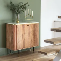 Made in Meubles Petit buffet en bois d'acacia et marbre blanc Judith