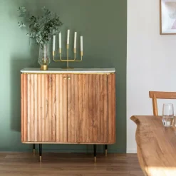 Made in Meubles Petit buffet en bois d'acacia et marbre blanc Judith