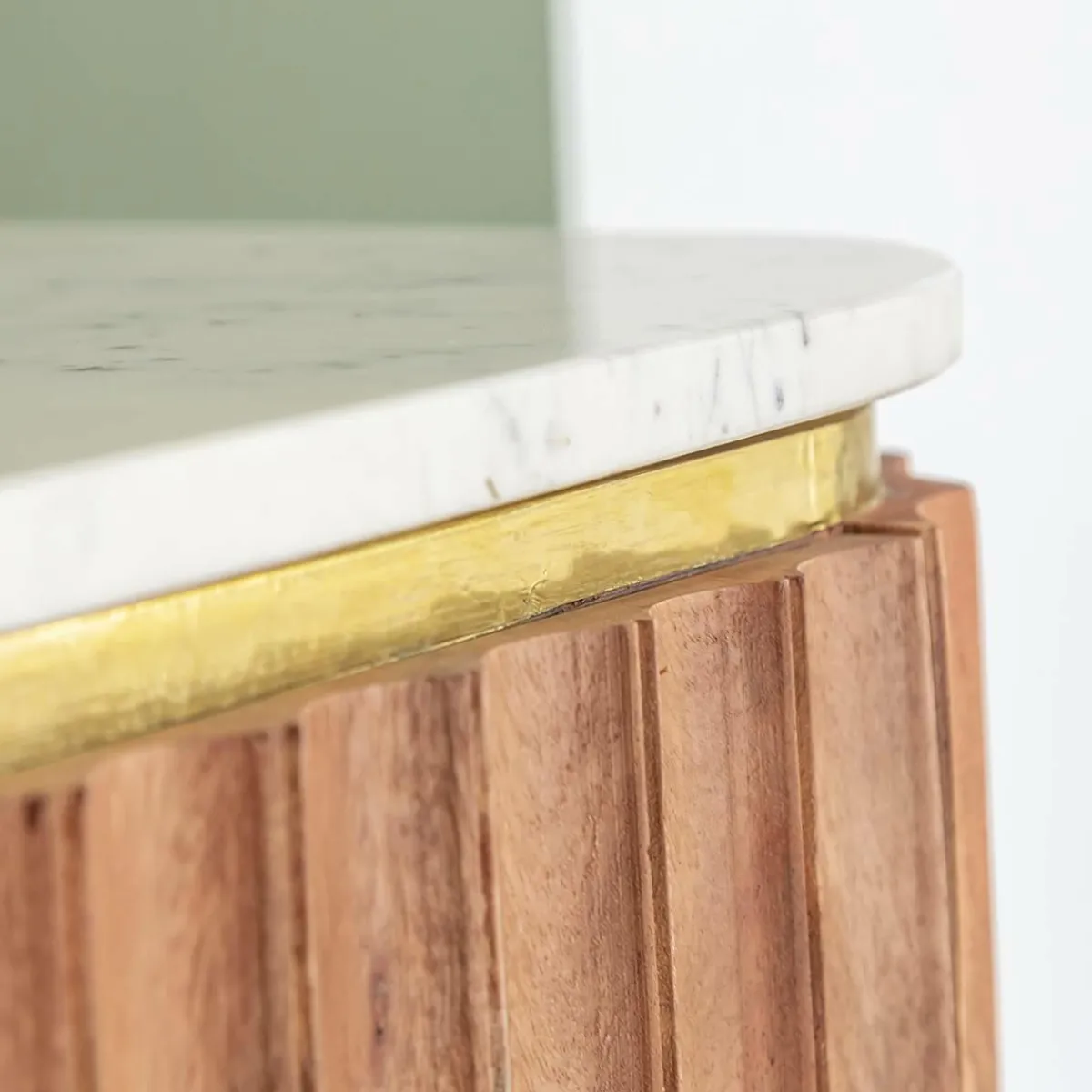 Made in Meubles Petit buffet en bois d'acacia et marbre blanc Judith