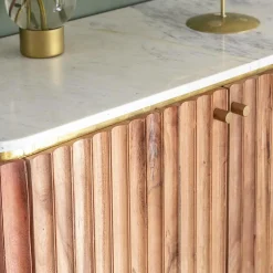 Made in Meubles Petit buffet en bois d'acacia et marbre blanc Judith