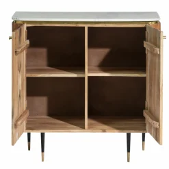 Made in Meubles Petit buffet en bois d'acacia et marbre blanc Judith