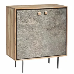 Made in Meubles Petit buffet en bois d'acacia et pierre Côme