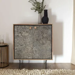 Made in Meubles Petit buffet en bois d'acacia et pierre Côme