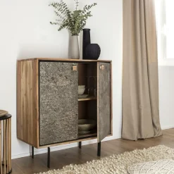 Made in Meubles Petit buffet en bois d'acacia et pierre Côme