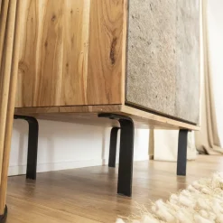 Made in Meubles Petit buffet en bois d'acacia et pierre Côme
