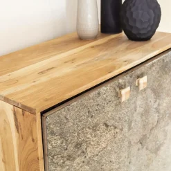 Made in Meubles Petit buffet en bois d'acacia et pierre Côme