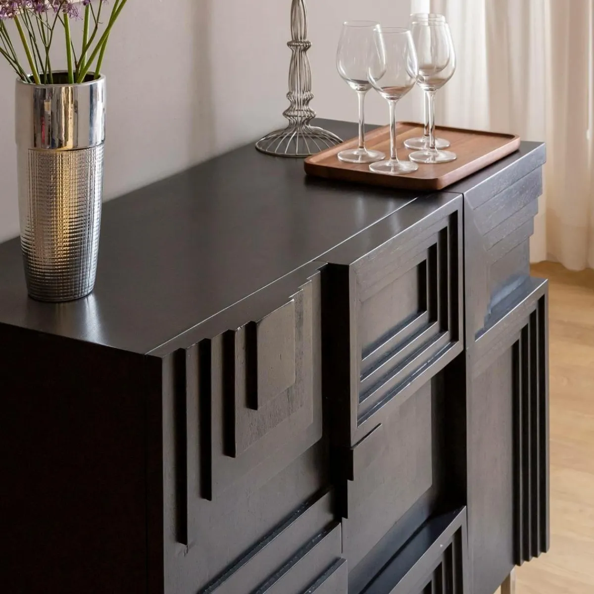 Made in Meubles Petit buffet en bois de manguier noir Tristan