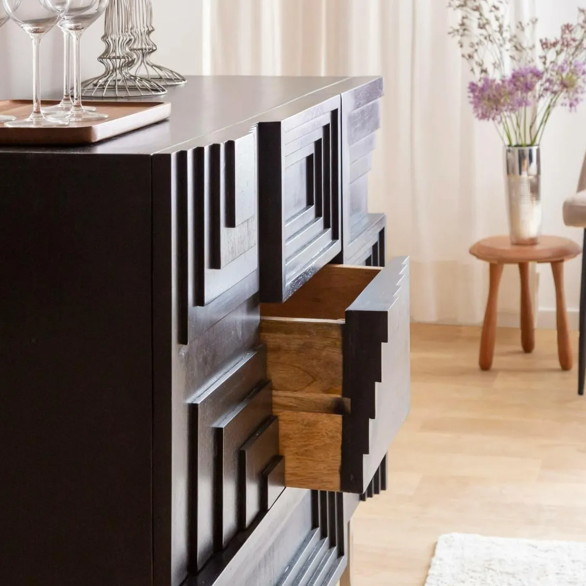 Made in Meubles Petit buffet en bois de manguier noir Tristan