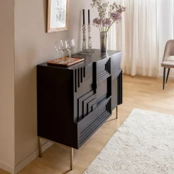 Made in Meubles Petit buffet en bois de manguier noir Tristan