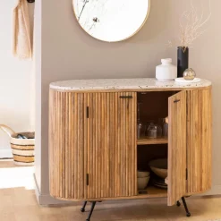 Made in Meubles Petit buffet en bois de manguier et terrazzo Ambrine