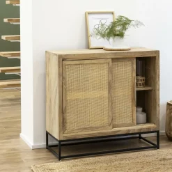 Made in Meubles Petit buffet en bois de manguier et cannage Rim