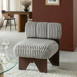 Made in Meubles Petit fauteuil carré en velours côtelé et bois d'hévéa gris Eleonor