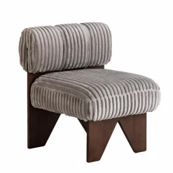 Made in Meubles Petit fauteuil carré en velours côtelé et bois d'hévéa gris Eleonor