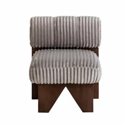Made in Meubles Petit fauteuil carré en velours côtelé et bois d'hévéa gris Eleonor