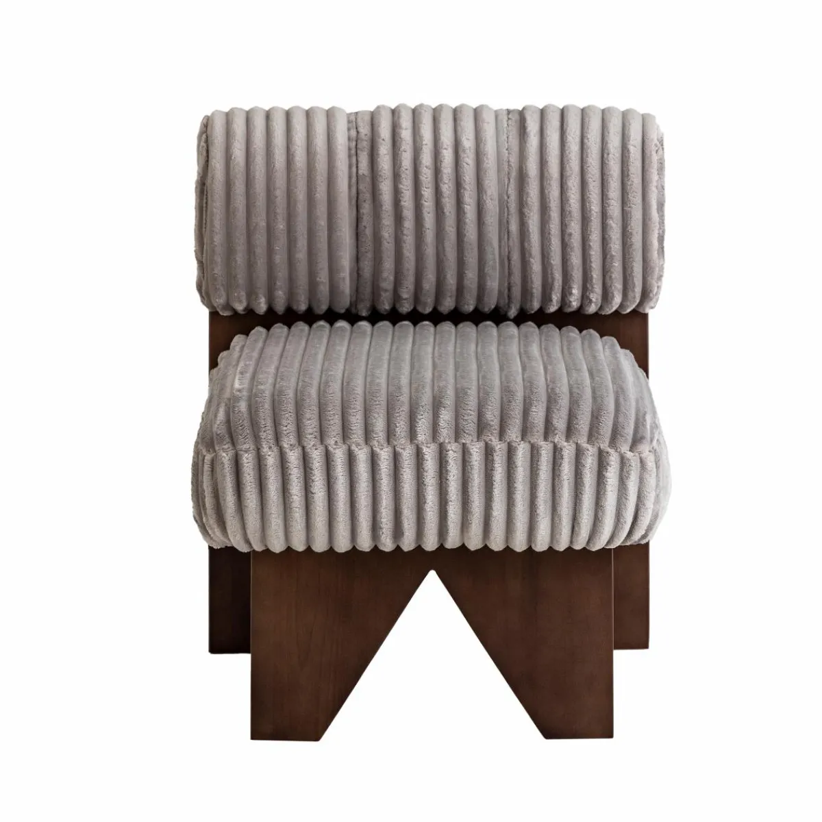 Made in Meubles Petit fauteuil carré en velours côtelé et bois d'hévéa gris Eleonor