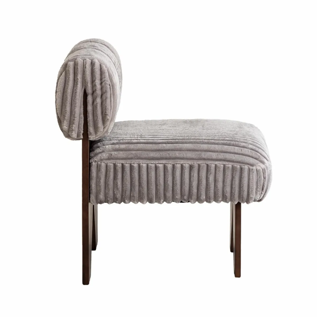 Made in Meubles Petit fauteuil carré en velours côtelé et bois d'hévéa gris Eleonor