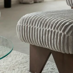 Made in Meubles Petit fauteuil carré en velours côtelé et bois d'hévéa gris Eleonor