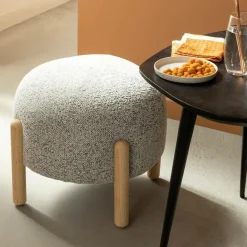 Made in Meubles Petit tabouret en tissu bouclette gris Nério
