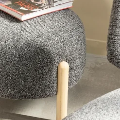 Made in Meubles Petit tabouret en tissu bouclette gris foncé Nério