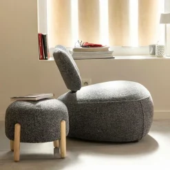 Made in Meubles Petit tabouret en tissu bouclette gris foncé Nério