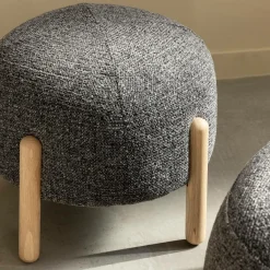 Made in Meubles Petit tabouret en tissu bouclette gris foncé Nério