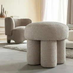 Made in Meubles Petit tabouret en tissu écru Toby