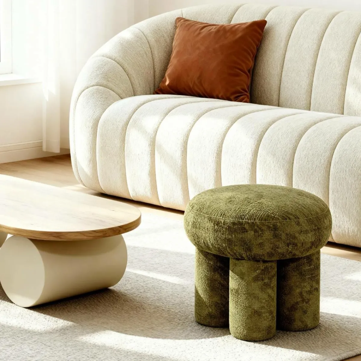 Made in Meubles Petit tabouret en tissu kaki Toby