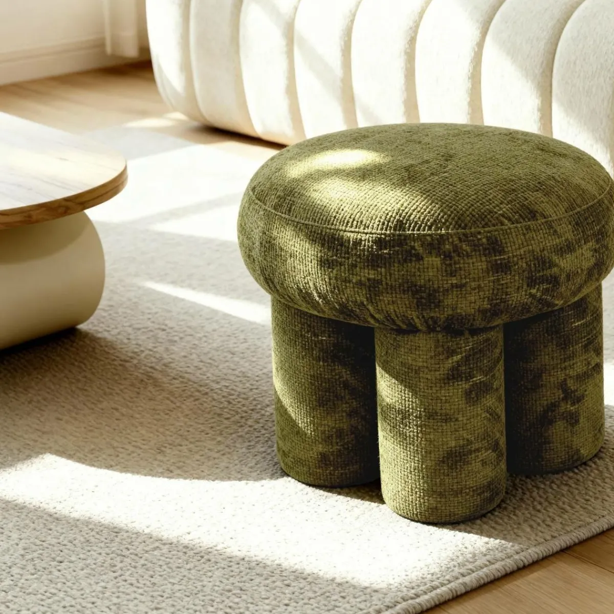 Made in Meubles Petit tabouret en tissu kaki Toby
