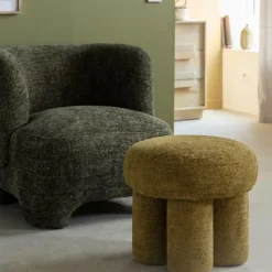 Made in Meubles Petit tabouret en tissu kaki Toby