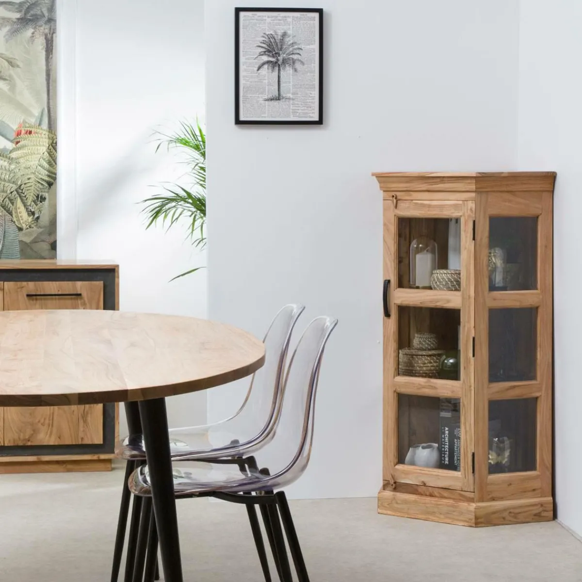Made in Meubles Petite vitrine d'angle en bois d'acacia Esmée
