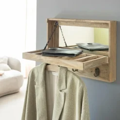 Made in Meubles Porte-manteau en bois de manguier avec miroir Marley