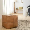 Made in Meubles Pouf en cuir 1 place marron Gaetan