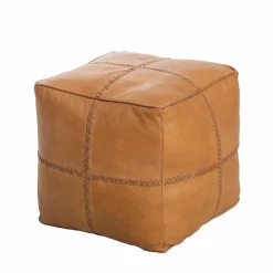 Made in Meubles Pouf en cuir 1 place marron Gaetan