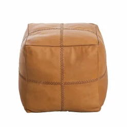 Made in Meubles Pouf en cuir 1 place marron Gaetan