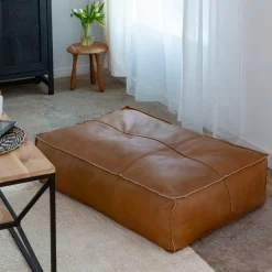 Made in Meubles Pouf en cuir grand modèle Mina