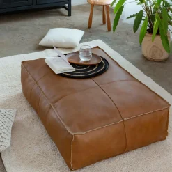 Made in Meubles Pouf en cuir grand modèle Mina