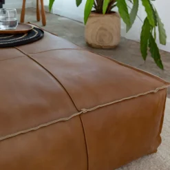 Made in Meubles Pouf en cuir grand modèle Mina