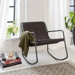 Made in Meubles Rocking chair en cuir noir Sydney
